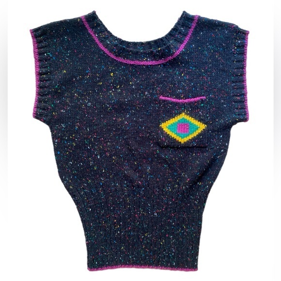 Haberdasher Vintage Short Sleeve Knitted Sweater Medium Memphis Style 80s - Picture 1 of 4